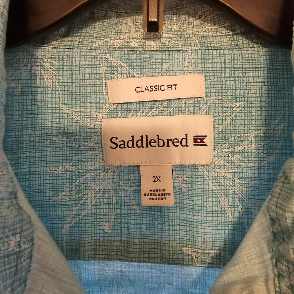Saddlebred Button Shirt, 2X size, mint green. - Picture 3 of 4